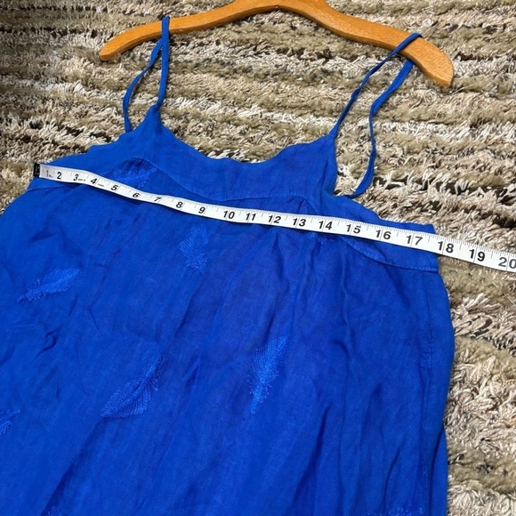 Pure Lino Linen Italy Dress Spaghetti straps blue embroidered - Picture 8 of 11